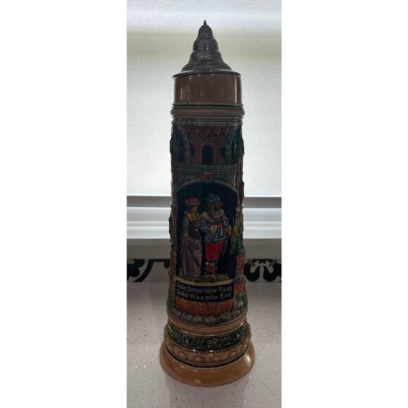 Unknown Other - RARE VINTAGE 4 LITER GERZ 22” TALL, "TOWER WITH STROLLING COUPLE" GERMAN STEIN